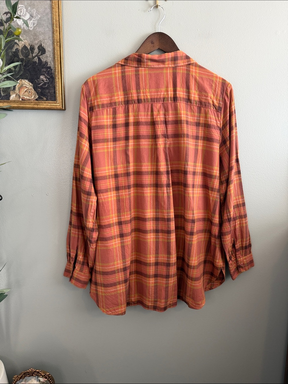 Coldwater Creek Plaid Pintuck Button Down Blouse Large 100% Cotton Fall Boho - Picture 7 of 8